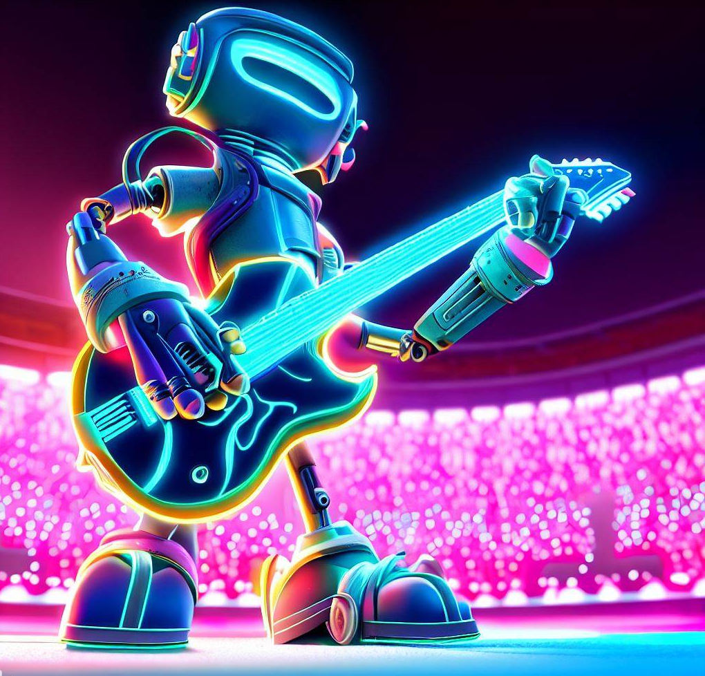 dall-e generated pixar style robot playing a guitar