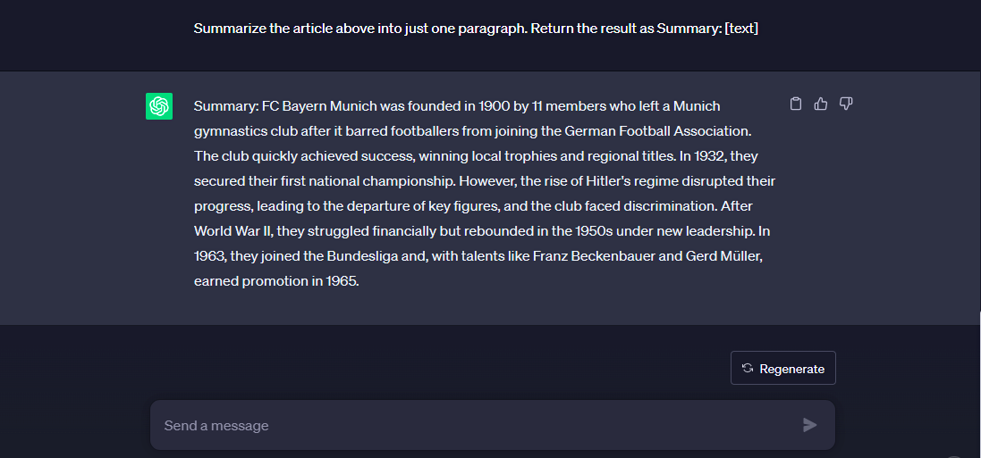 ChatGPT summary of the  Wikipedia article about the history of FC Bayern