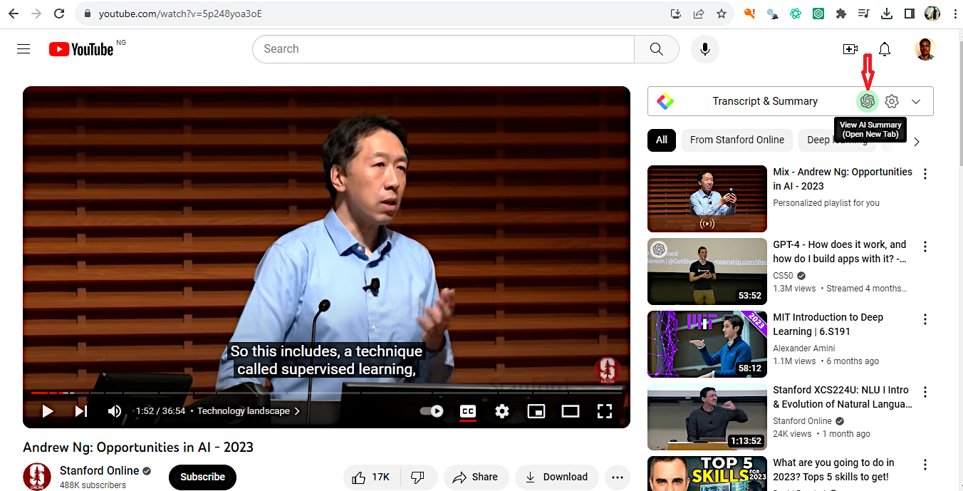 YouTube still of Andrew Ng talk