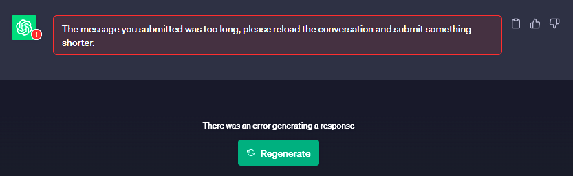 error message from ChatGPT